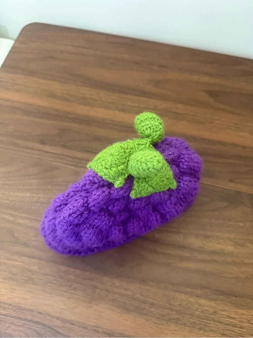 Kids Purple Knit Berry Beanie with Green Leaf Accent